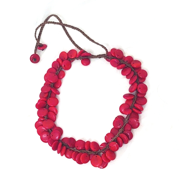 Vintage Red Coral Disk Adjustable Necklace - Picture 1 of 8